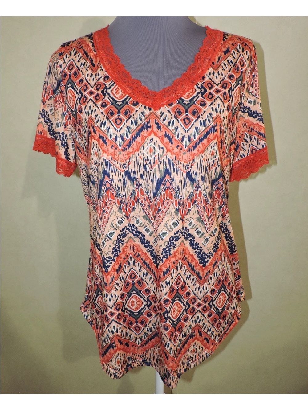 XIEERDUO Womens V-Neck Short Sleeve Lace Shirt Size M